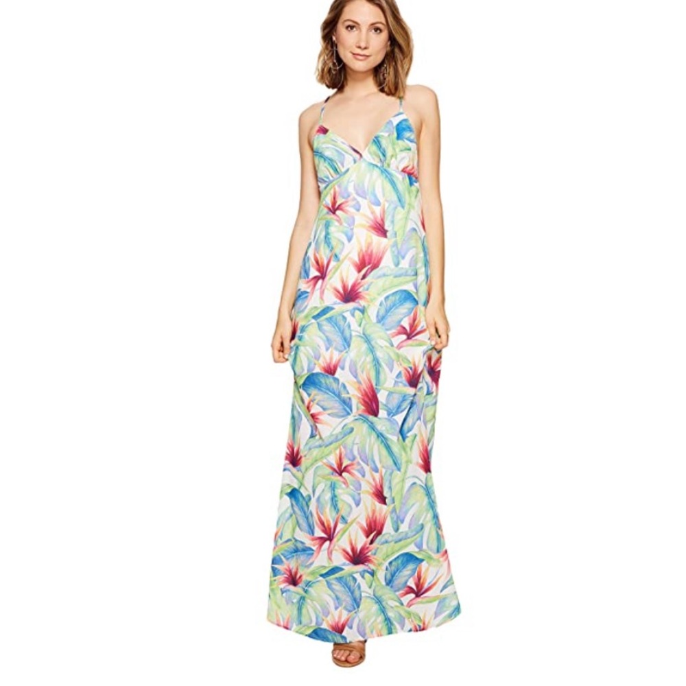 Show Me Your MuMu Amal Palm Fling Lexington Maxi Dress With‎ Crisscross Back M